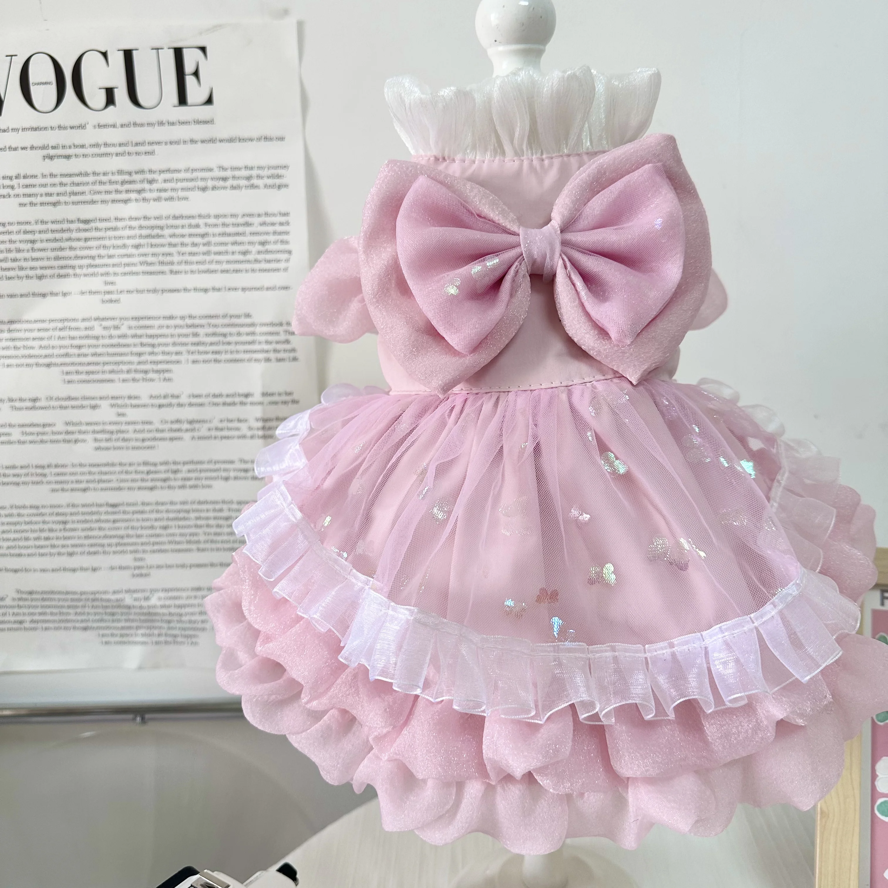 2023 Spring Cute Pink Princess Dress For Small Medium Dogs Chihuahua Yorkshire Pet Dog Clothes Handmade Cotton Lace Bow Skirts