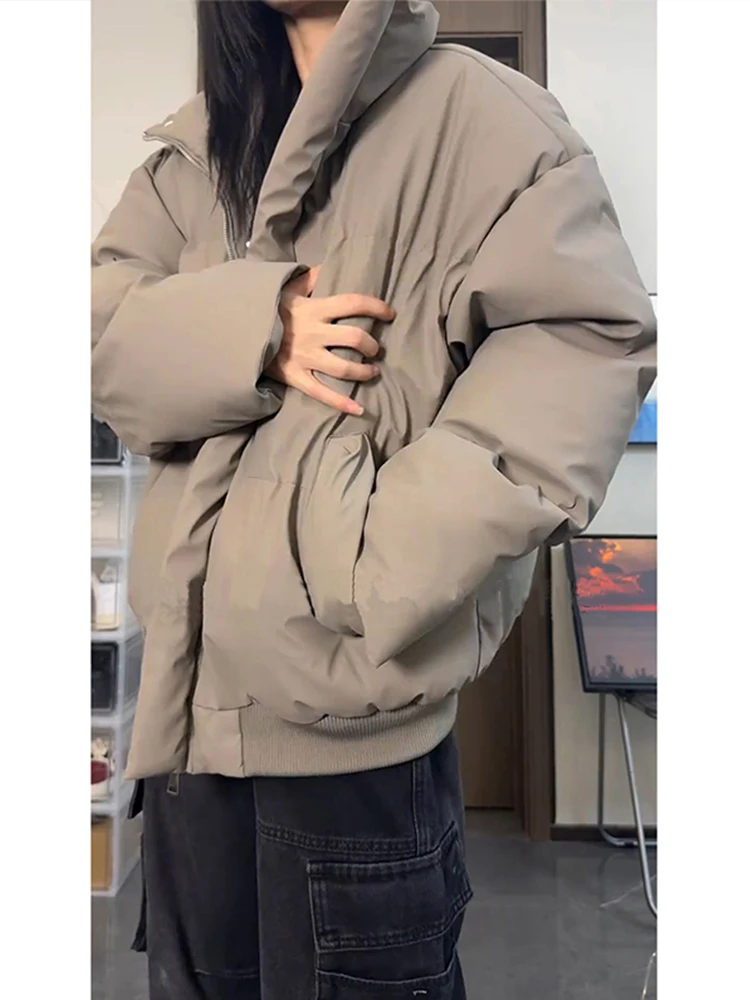 

i ort PU Leather Cotton Jaet Men's Winter Thiened Bread Sle Warm Stand Collar Cotton Coat Cleanfit Casual Hoodie