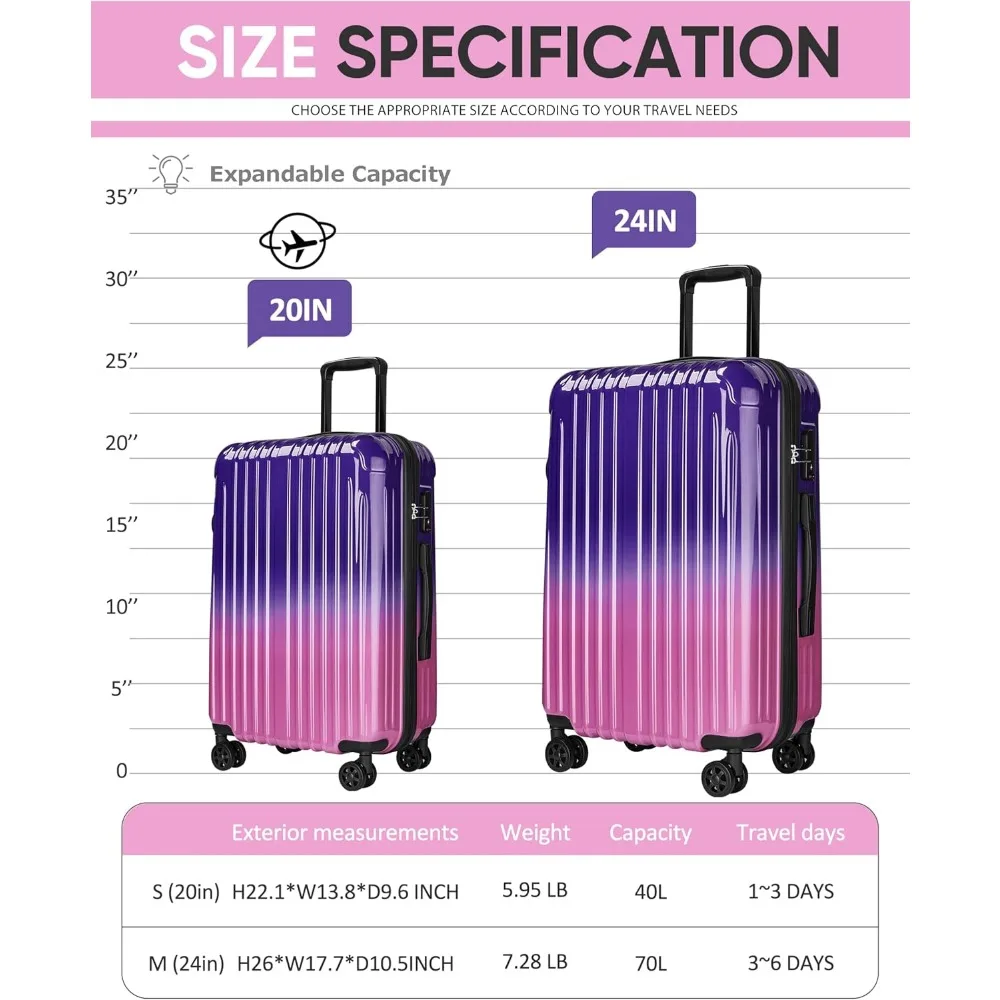 Expandable Hard Shell Spinner Luggage with TSA Lock, Airline Approved Suitcases for Travel