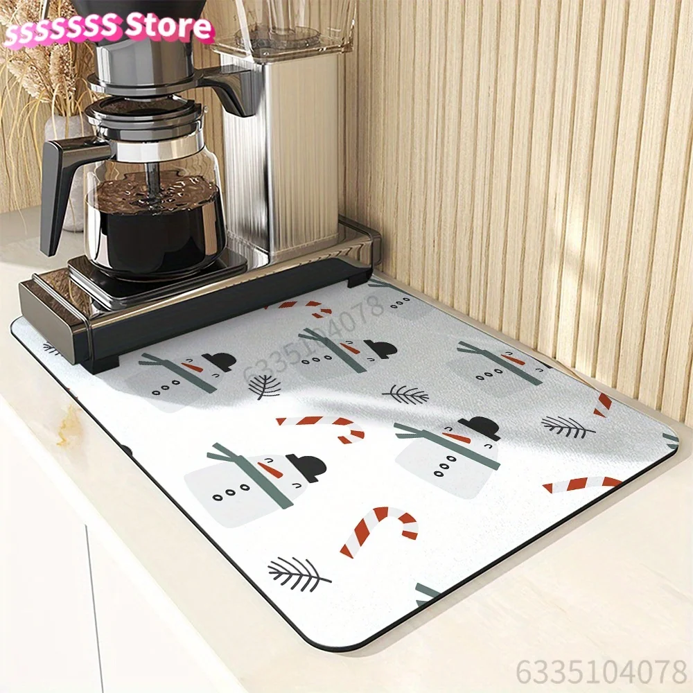 Christmas Snowman Candy Gingerbread for Man Sock Knight Absorbent Mat, Kitchen Drying Mat, Tea Coaster, Coffee Coaster, Bathroo