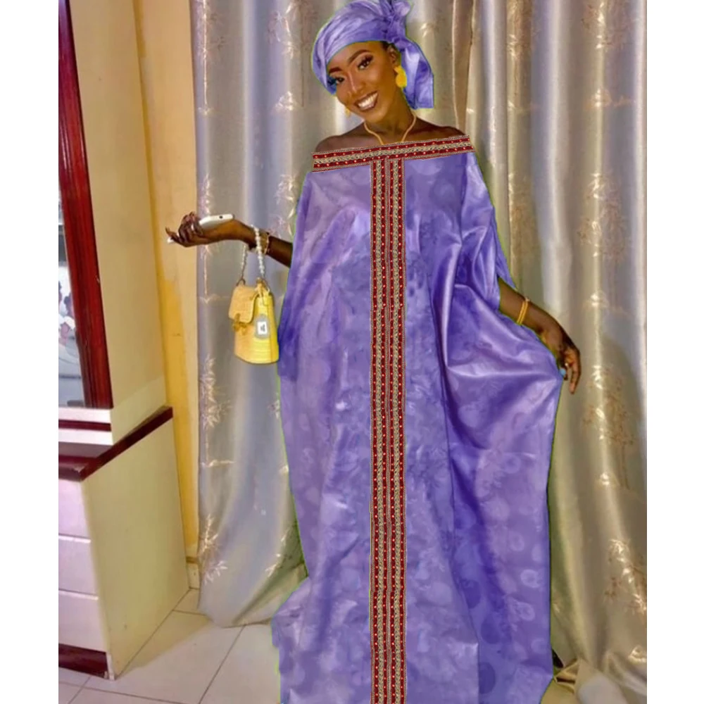 Original Bazin Riche Dresses For African Women Traditional Party Wedding Top Quality Dashiki Robe Outfits With Headscarf Set