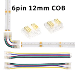 6pin COB LED Strip Light Connector Welding-Free Quick RGBCCT Connectors Crystal Solderless Jointor for 12mm PCB FCOB Tape Lamp