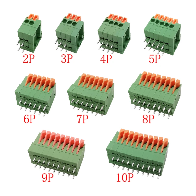 10Pcs KF141R KF141V 2.54mm Pitch PCB Terminal Block Connectors 2/3/4/5/6/7/8/9/10 Pin Straight / Right Angle Screwless Terminals