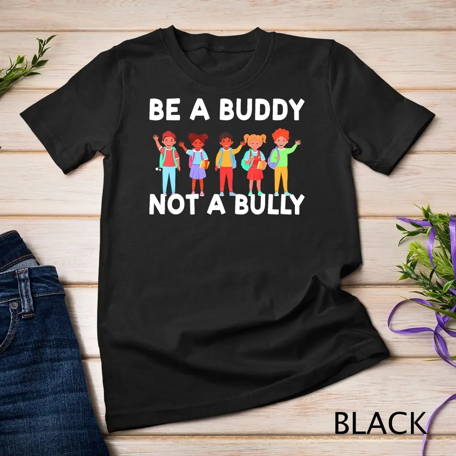 T-shirt vintage délavé pour homme, décontracté, polyvalent, respirant, mode, anti-bullying, Journée de l'unité, gentillesse, soyez un partenaire, ne soyez pas un lisseur