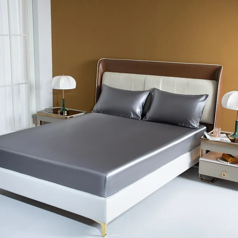 European and American Sizes Satin Fitted Sheet Smooth Skin-friendly Elastic Band Bed Sheet King Size Rayon Full Bedsheet 180x200