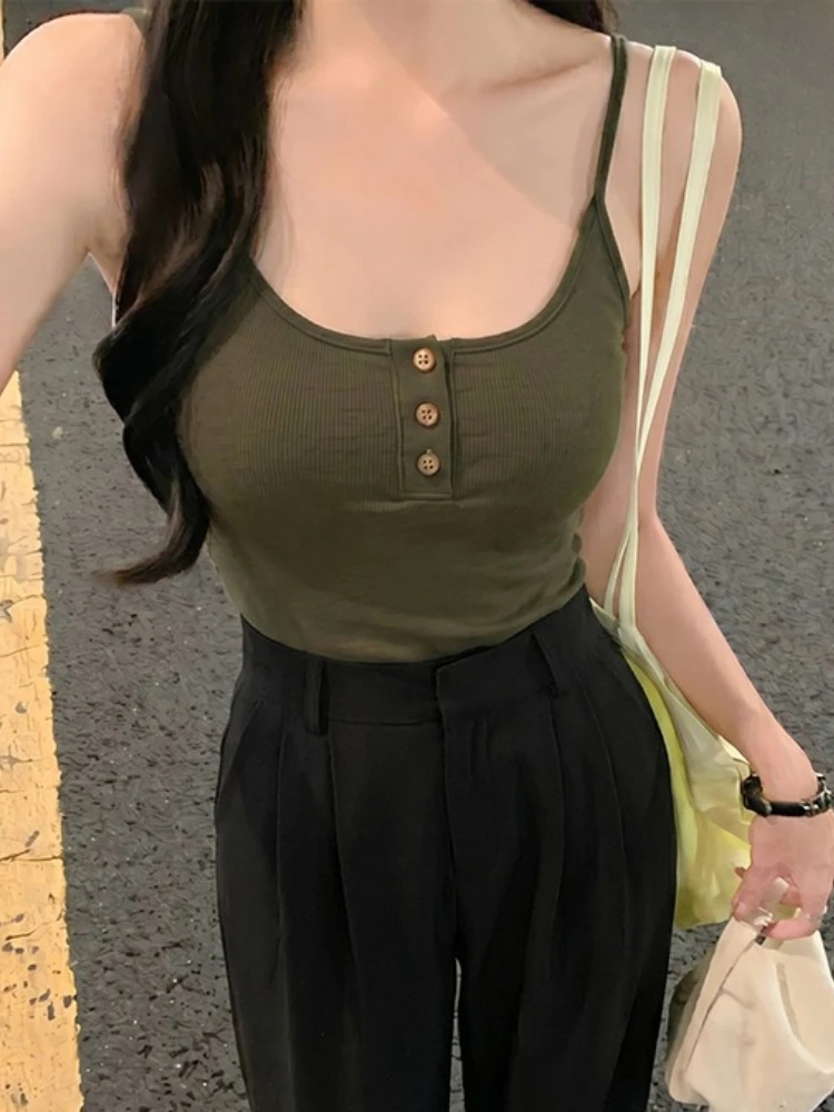Korean Sexy Crop Top 2026 U Neck Summer Women Cami Sexy Y2K Figure Flattering Back Cutout Sleeveless Layering Outer Tank Top
