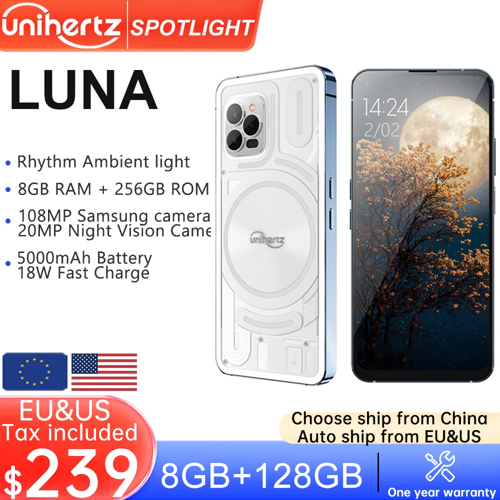 

Unihertz Luna Smartphone Rhythm Ambient Light 8GB 256GB 108MP G99 Mobile Phone Night Vision Cellphones