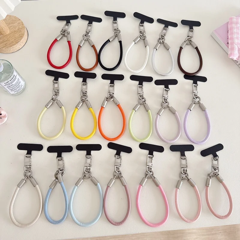 

Модная кожаная веревка для мобильного телефона для iPhone Samsung, однотонный чехол, милый короткий ремешок с защитой от потери, подвесной ремешок, ремешок