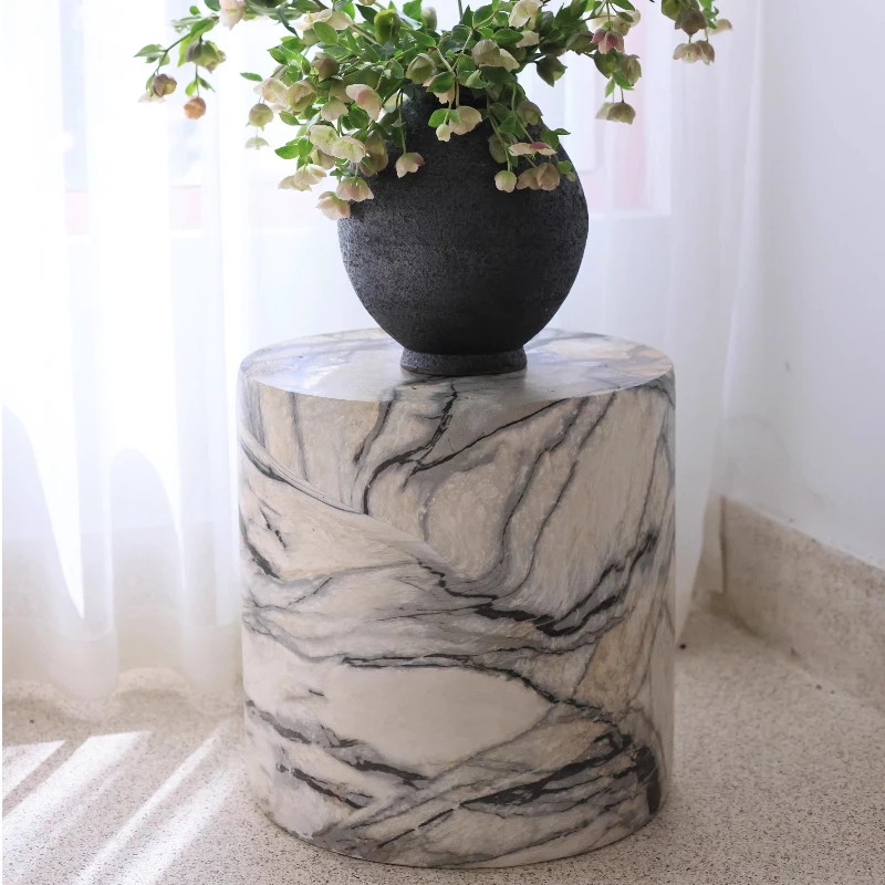 Black White Side Tables Cylindrical Imitate Marble Flowerpot Stand Artistic Coffee Table for Living Room Modern Sofa End Tables