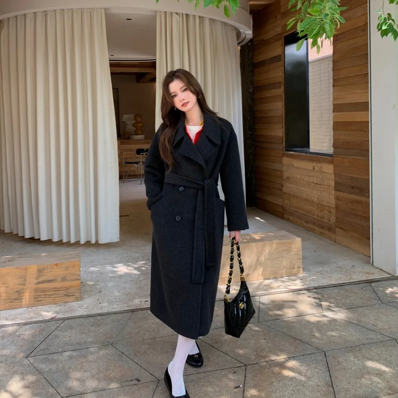 Autumn and winter new wool double-sided woolen coat for women, medium and long, Korean version, fashionable temperament, Hepburn