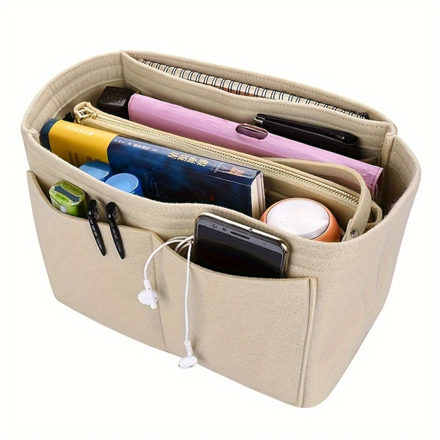 1pc Multi-Purpose Folding Felt Cosmetic Bag - Large Capacity Makeup Organizer