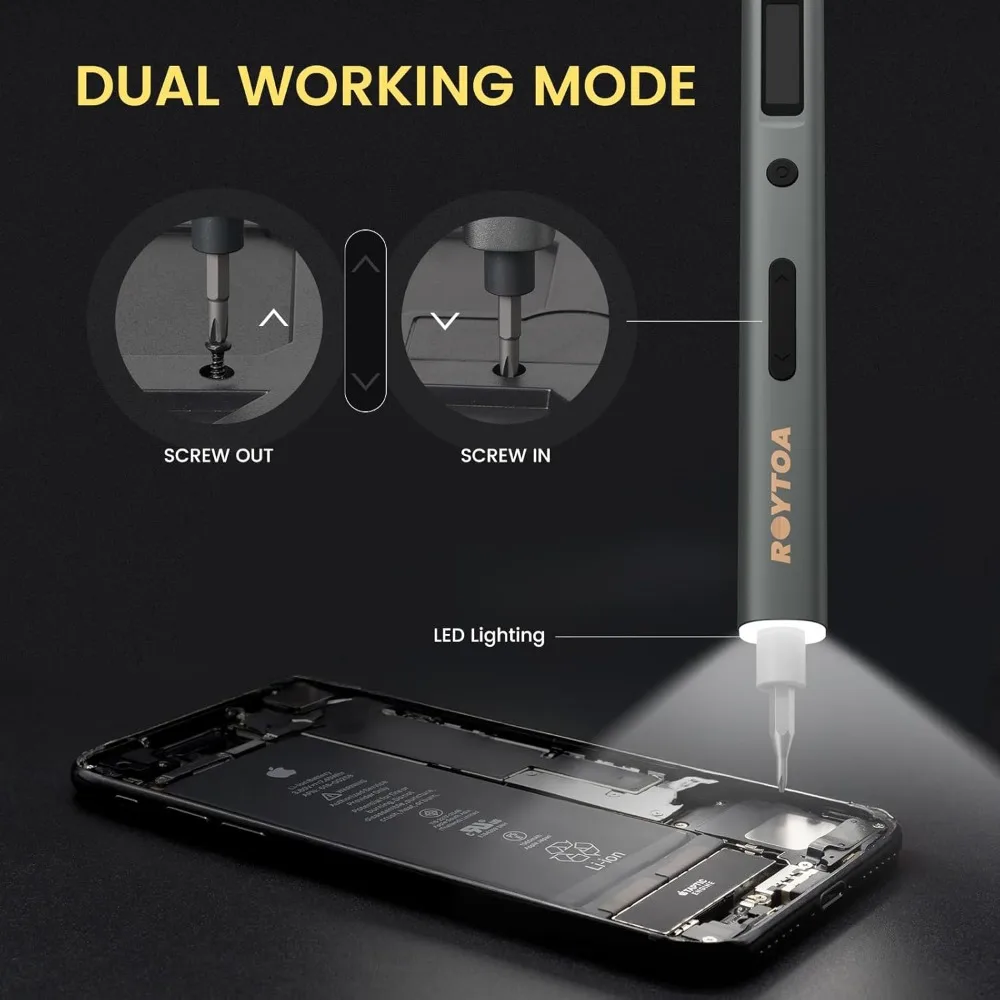 Mini conjunto de chave de fenda elétrica 3.7V, chave de fenda elétrica de precisão sem fio 80-em-1, 4 configurações de torque, 60 pontas de metal S2, ímã