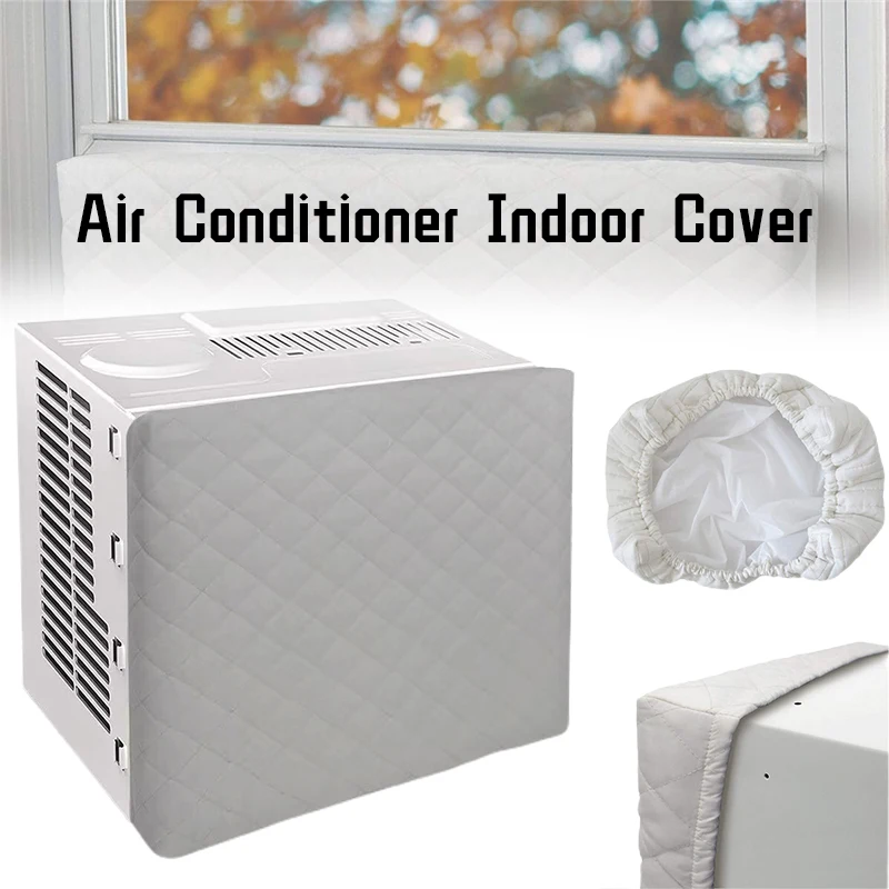 Winter Window Indoor Air Conditioner Cover White Inside Window Ac Unit Protection Cover with Elastic Straps Insulation Defender