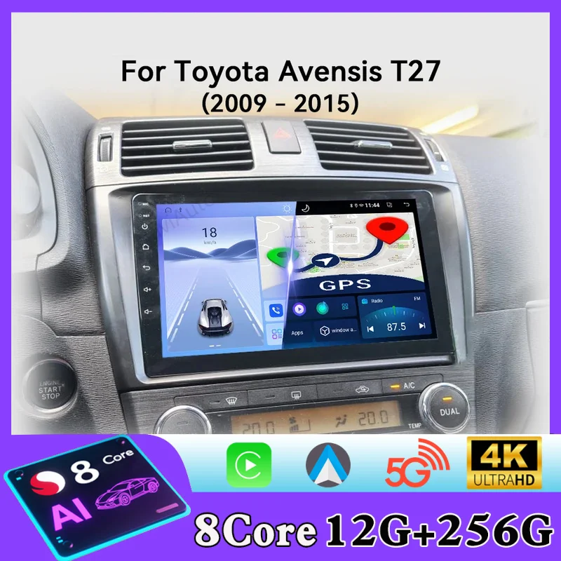 Radio para Auto Toyota Avensis T27 2009-2015, Reproductor Multimedia Android para Auto, Navegación GPS, Carplay, Pantalla Táctil, Estéreo para Auto