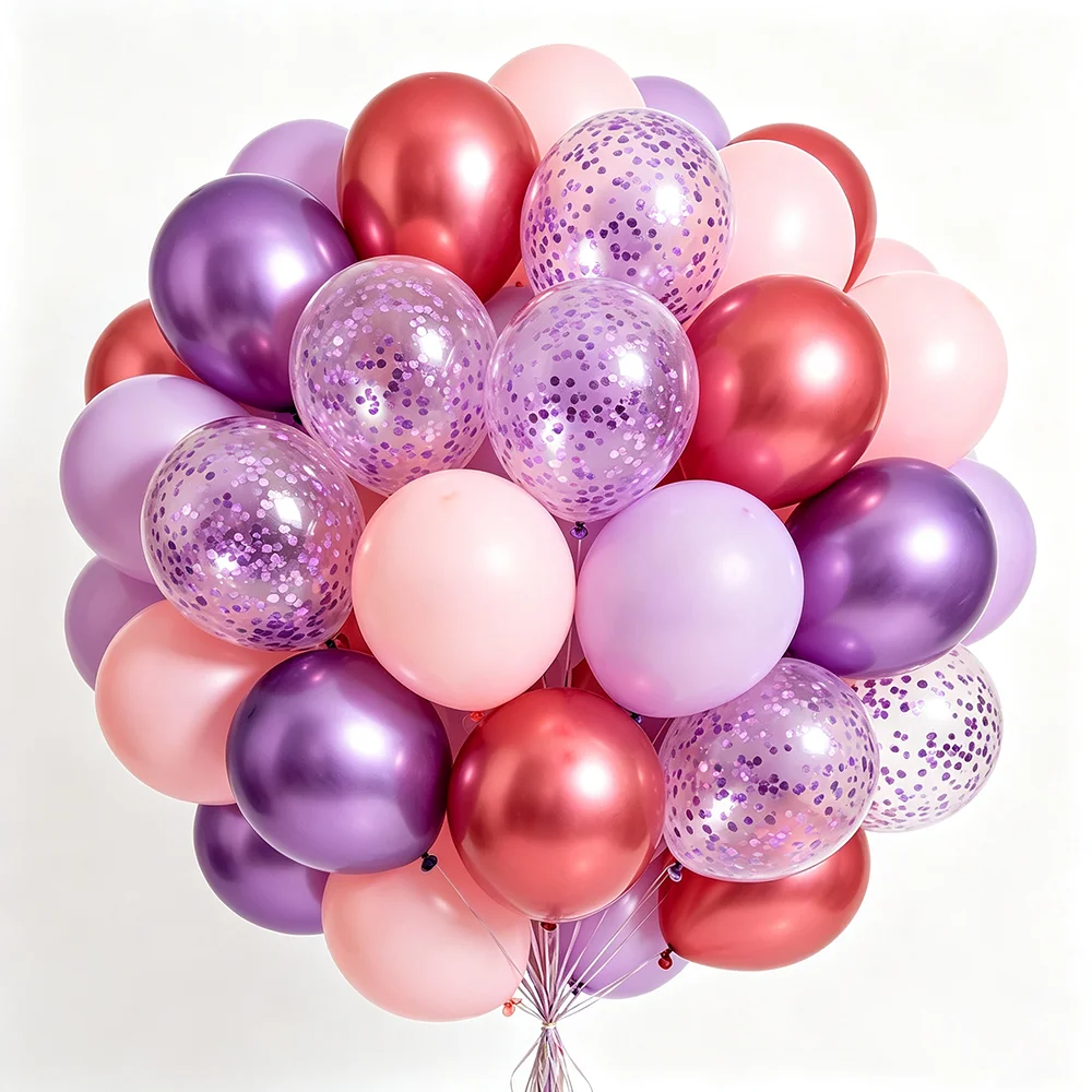 60/70 Stück Rosa Lila Partyballons Rote Violette Metallic-Latexballons für Mädchen Geburtstag Hochzeit Partydekoration Babyparty – Detail 4