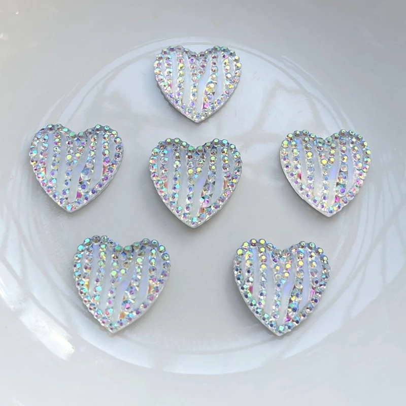 

40pcs 16mm white heart-shaped rhinestone diy jewelry hairpin pendant ornament resin technology back flat scrapbook