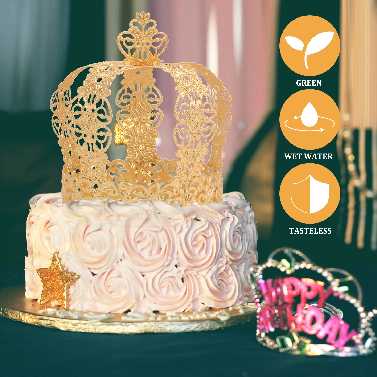 

Birthday Cake Crown Decor Beautiful Toppers Dessert Crown Elegant Decorations Non Edible Perfect Cupcake Muffin Cake Picks