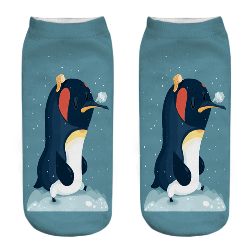 New Funny 3D Printing Cute Cartoon Singing Dancing Christmas Penguin Unisex Animal Series Short Ankle Socks Calcetines De Mujer