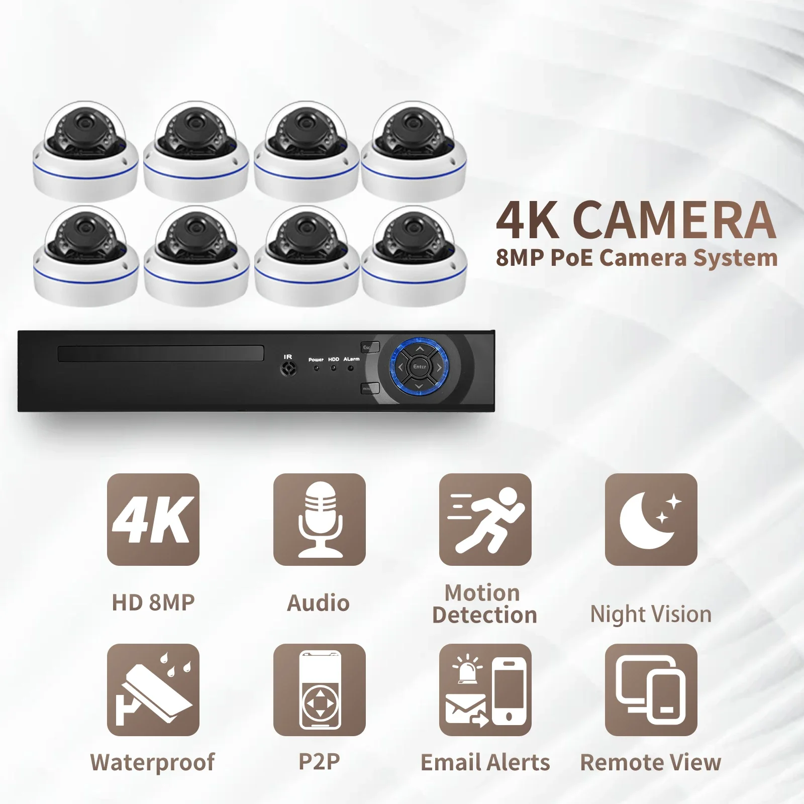

AZISHN HD 4K 8MP Система безопасности 8-канальная камера POE Обнаружение лиц Видеонаблюдение Открытый H.265 Аудио IP Камеры видеонаблюдения Комплект комплектов