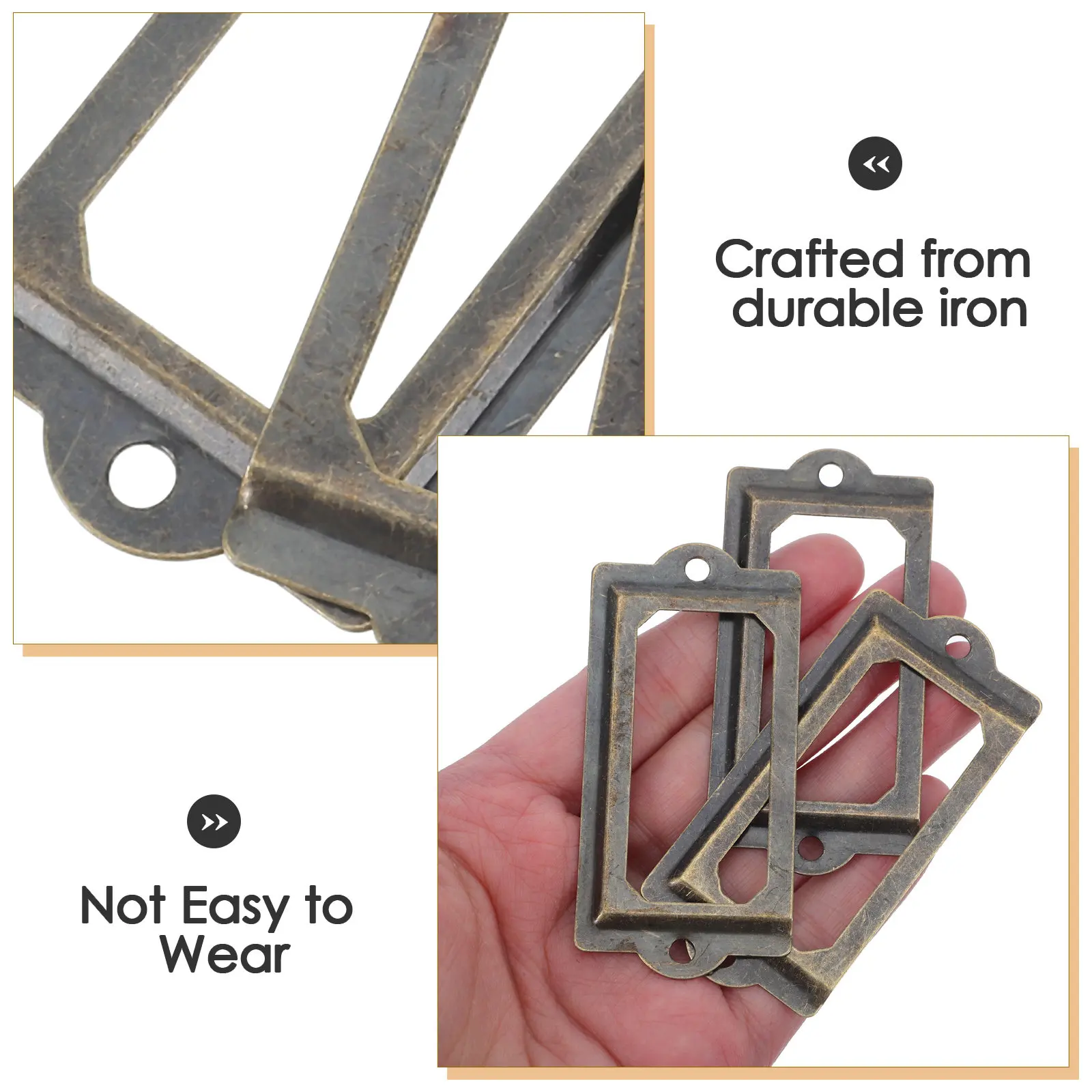12Pcs Vintage Metal Label Holder Bronze Drawer Pull Handle Frame Office File Cabinet Shelf Library Name Card Tag