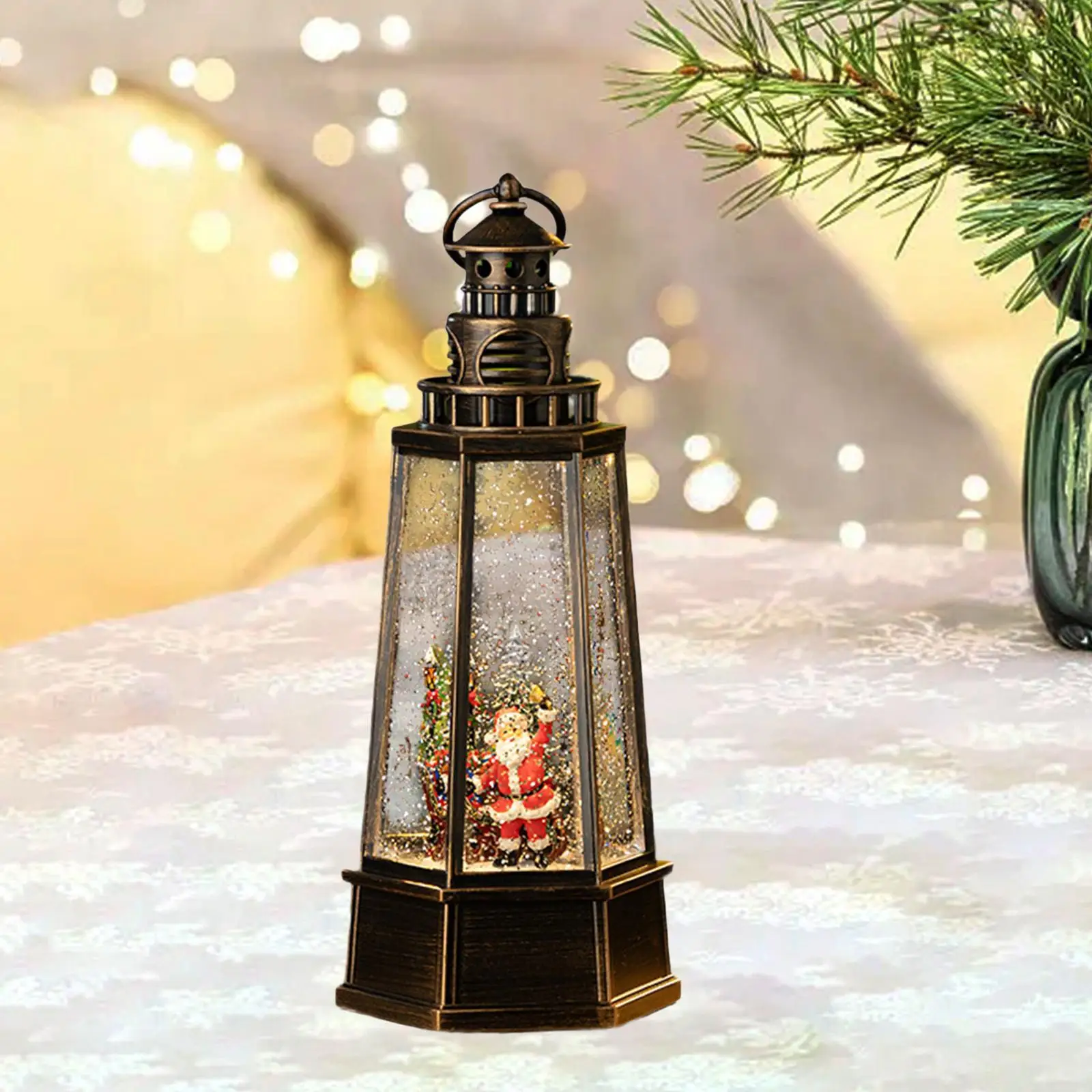 Christmas Snow Globe Lantern Music Box Singing with Swirling Water Glittering Musical Box for Desk Festival Home Party Bedroom