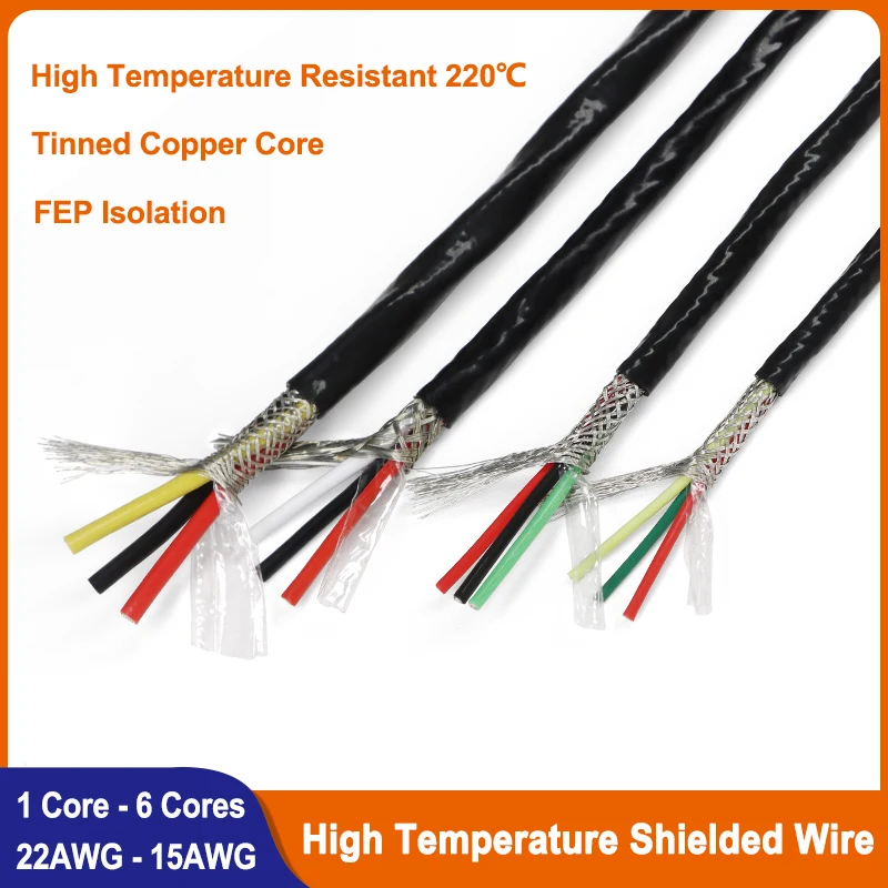 1~10M High Temperature Shielded Wire 1 2 3 4 5 6Core FEP Insulated 22 20 18 17 15AWG Oil Resistant Tinned Copper Shielding Cable