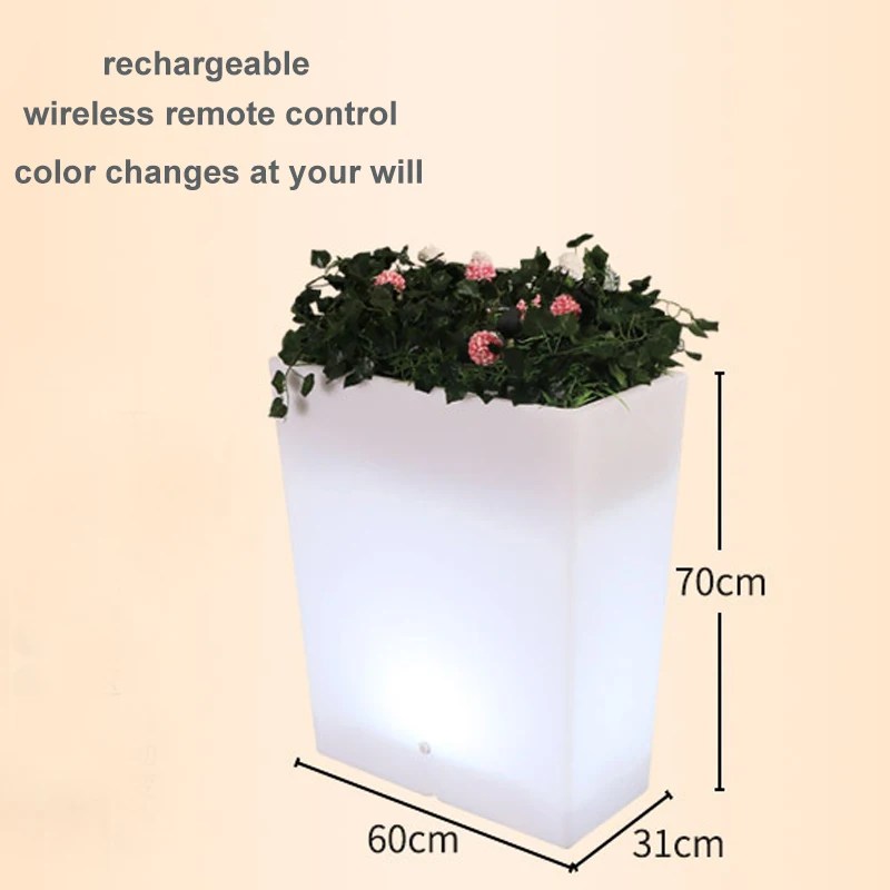 LED Square Flower Pots 60*31*70cm Balcony Decorations Indoor Outdoor Floor Pots For Plants Gradening Luminous Home Decor Riq-F70