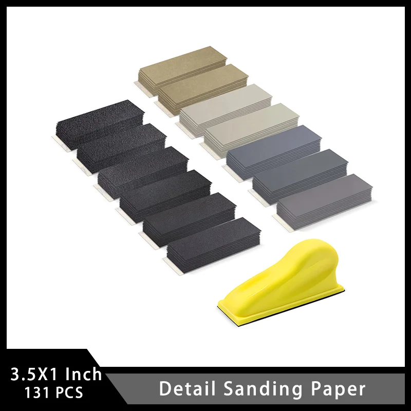 

3.5 x 1 inch Detail Sanding Paper Assorted 60 to 10000 Grits 131 Pcs for Small Projects Hook and Loop Sandpaper DIY Polishing