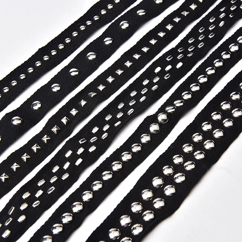 5Yard Copper Rivet Beads Lace Ribbon Black Mesh Webbing Trim Band Collar Belt Accessories For Home Textile Clothing Sewing Craft