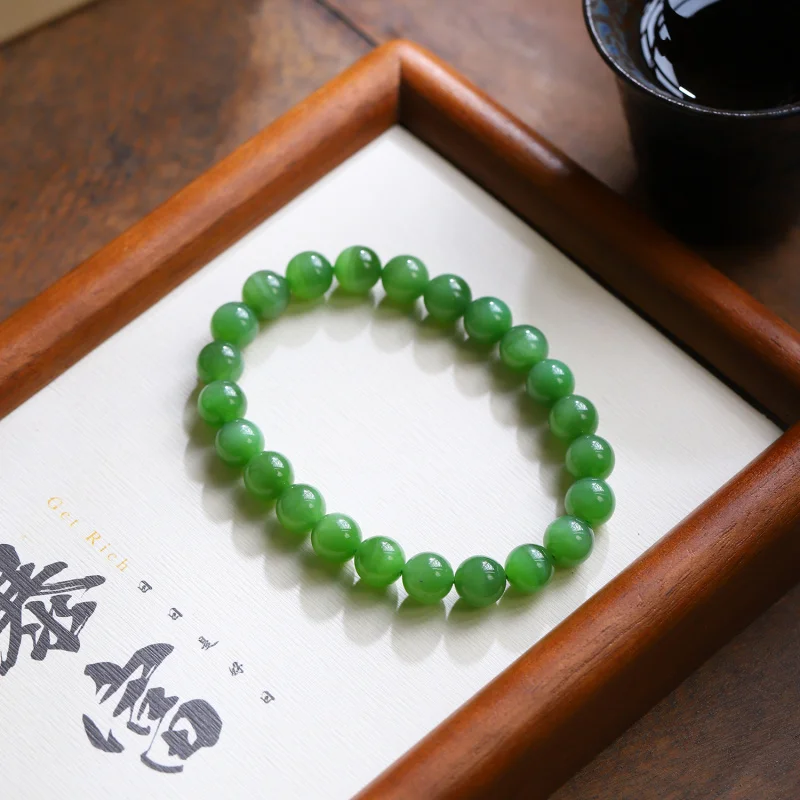 

Браслет из натурального нефрита Хэтянь с круглыми бусинами из старого материала с глазом 8 мм