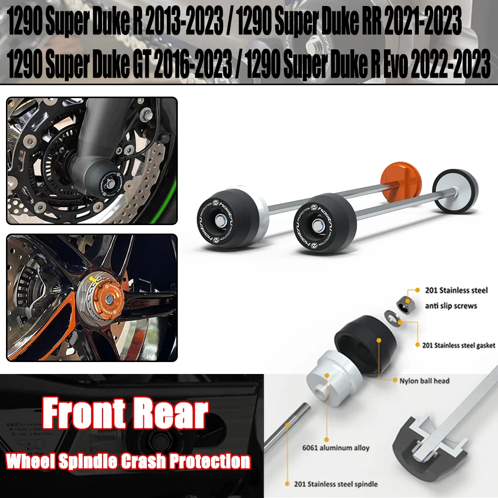 FOR KTM 1290 Super DuKe R/RR & 1290 Super DuKe GT & 1290 Super DuKe R Evo 2013-2023 Front Rear wheel Spindle Crash Protection