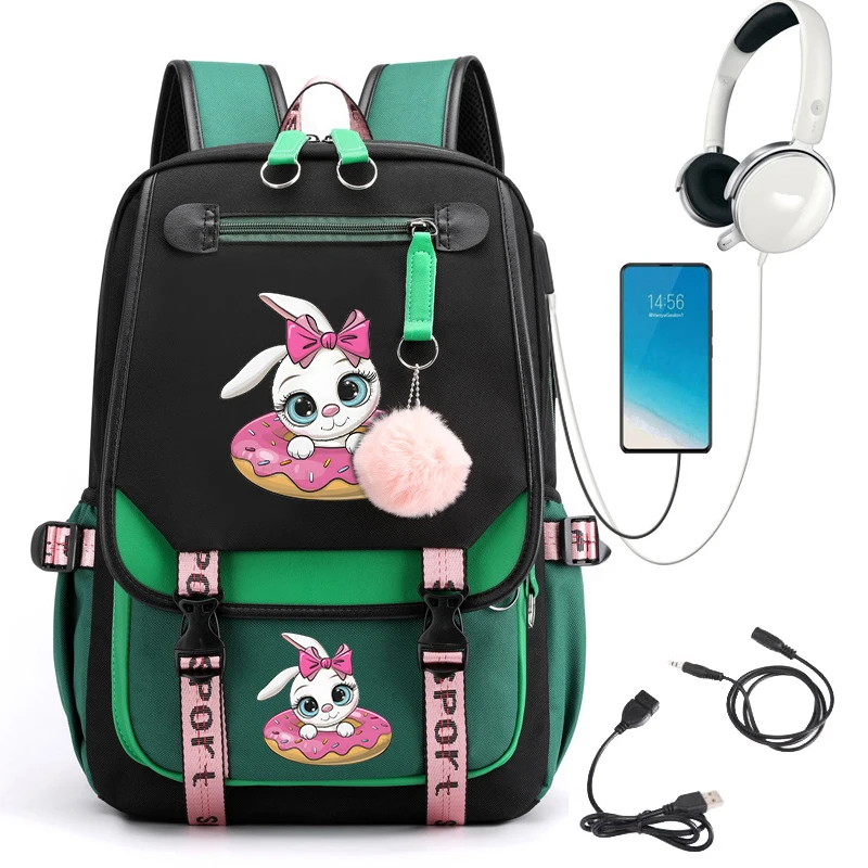 Zaino scuola per ragazze borse cartone animato coniglio adolescente ragazze Bookbag Laptop Travle Bagpack zaini Kawaii borse per studenti primari