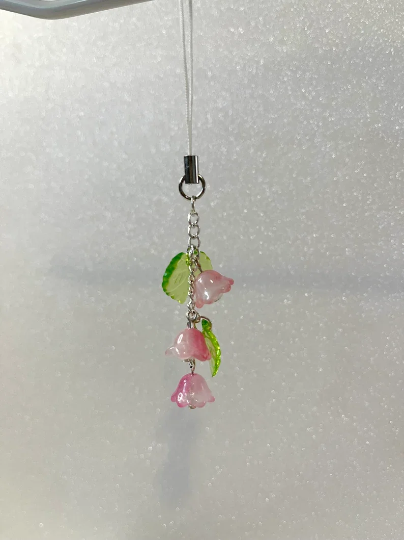 Pink Lily of the Valley Phone Charm  Bag Charm, Keychain  Floral, Aesthetic, Spring, Cute, Lilly of the Valley  Gifts for Her