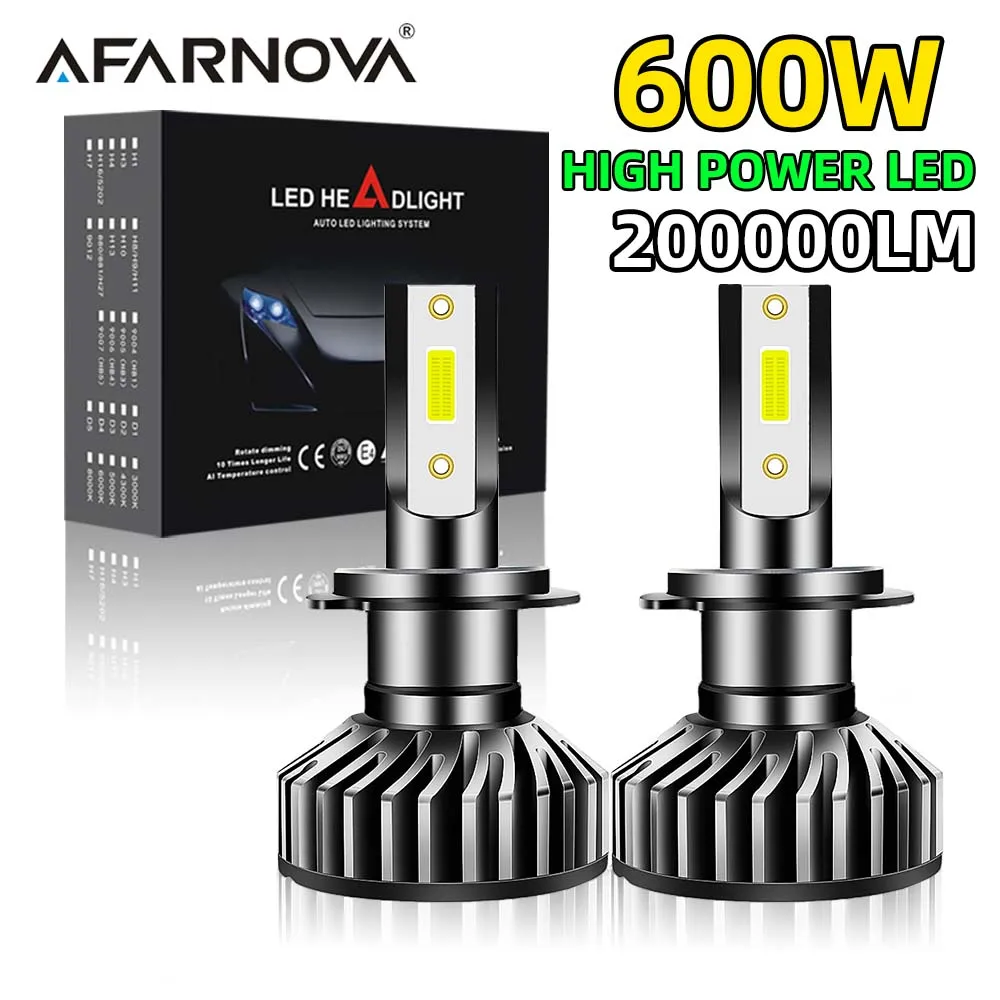 Afarnova 200000LM H4 600W LED Headlight H1 H3 H13 9004 9007 Headlamp Fog Light Bulbs 6000K Headlamp Fog Light Bulbs