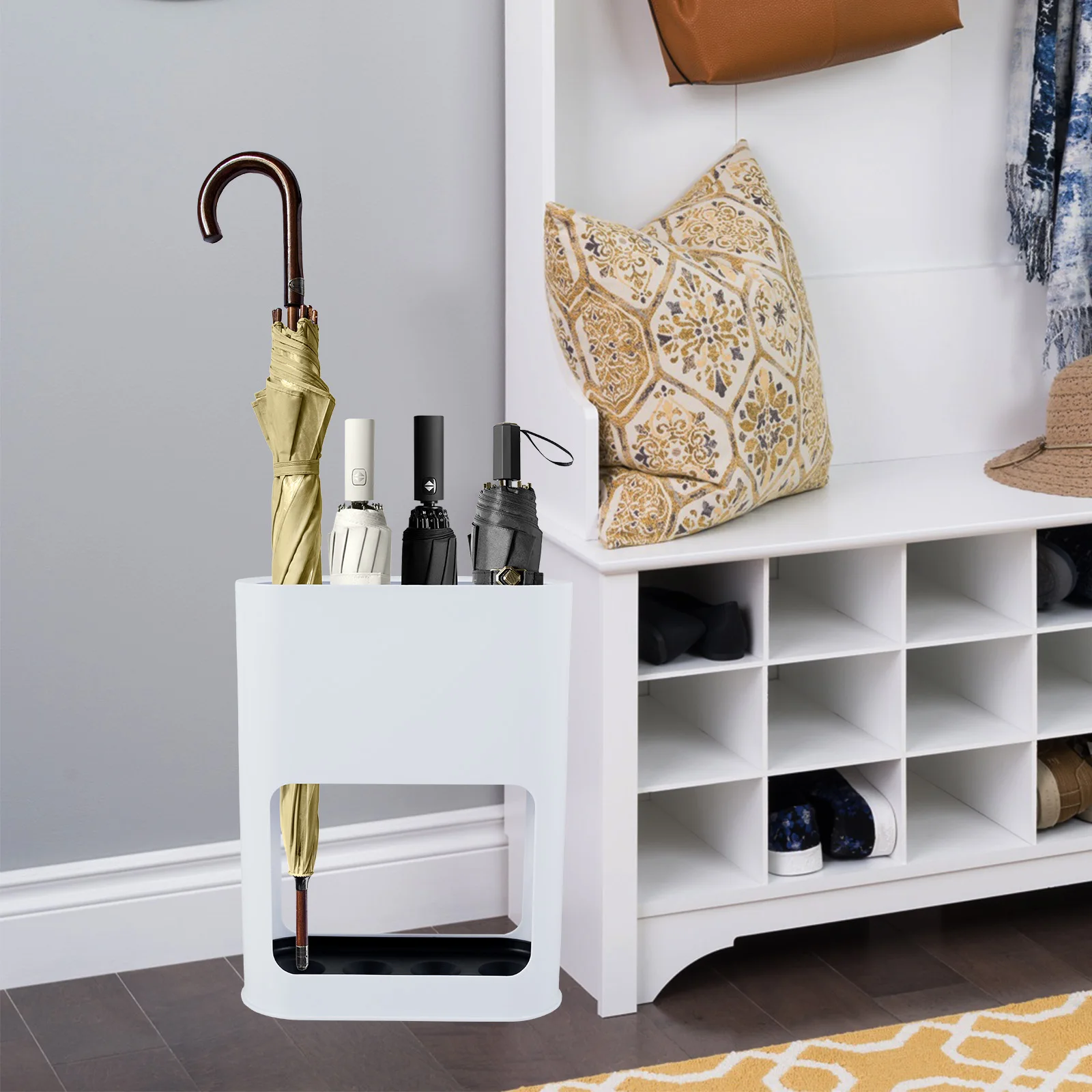 AA Umbrella Holder Metal Free Standing Umbrella Stand Rack Multipurpose Umbrella Decorative Holder with Removable Drip Tray AA