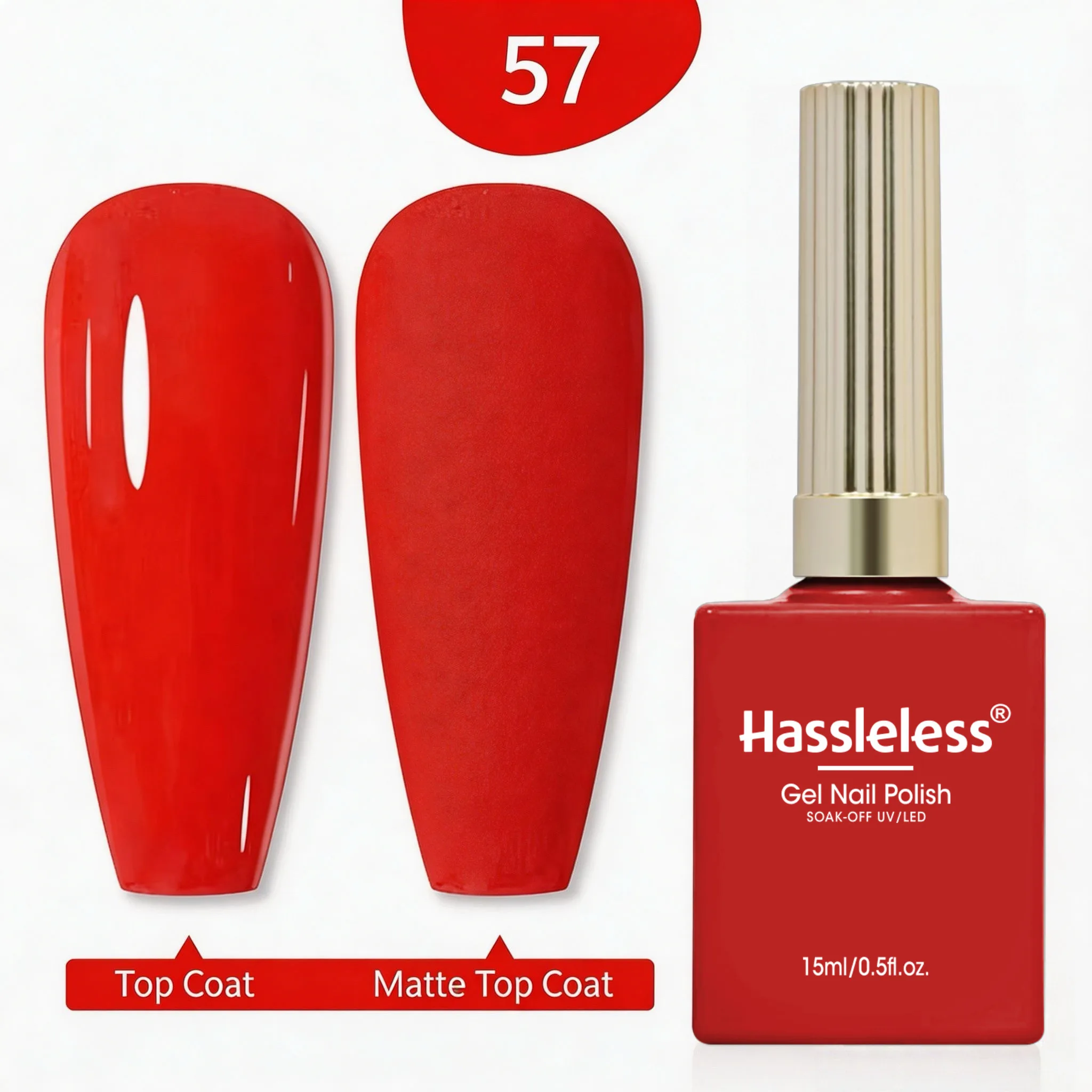 Hassleless Solid Color Gel Nail Polish 15ml Single Bottle: Multi-Color Matte and Glossy Dual Texture