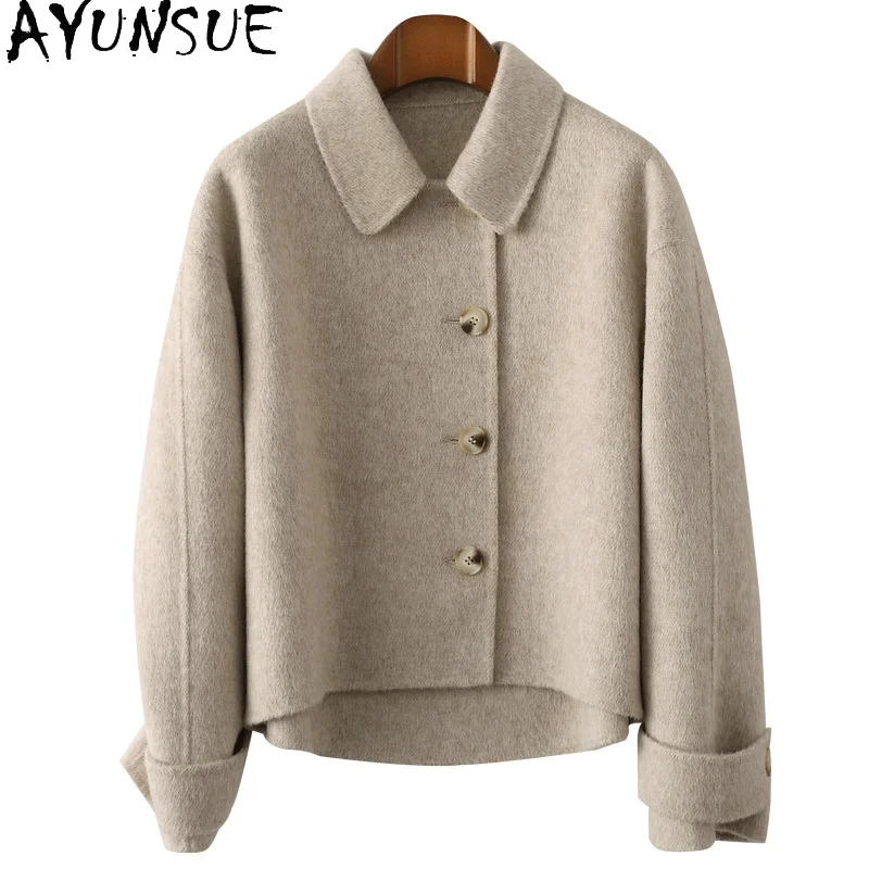 AYUNSUE 80% Wool 10% Rabbit Fur 10% Mulberry Silk Jackets for Women 2023 Fall Winter Wool Coats Streetwear Abrigos Para Mujer