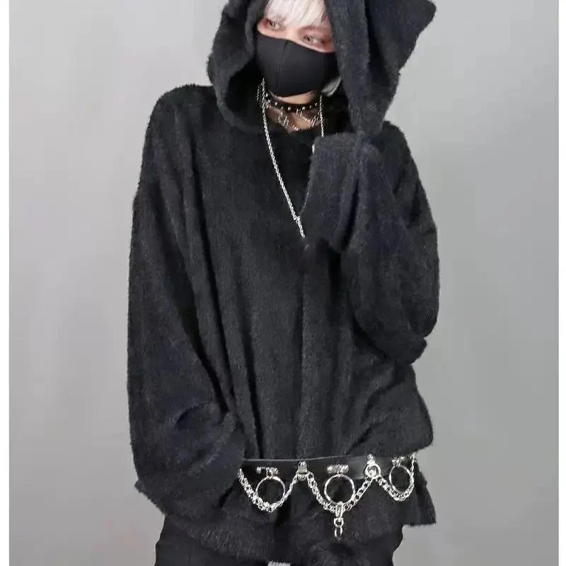 الشارع الشهير هوديس Harajuku Y2k بلايز الملابس النسائية آذان القط قمصان سويت شيرت بقلنسوة موضة عادية فضفاض هوديي 2025 Ropa Mujer