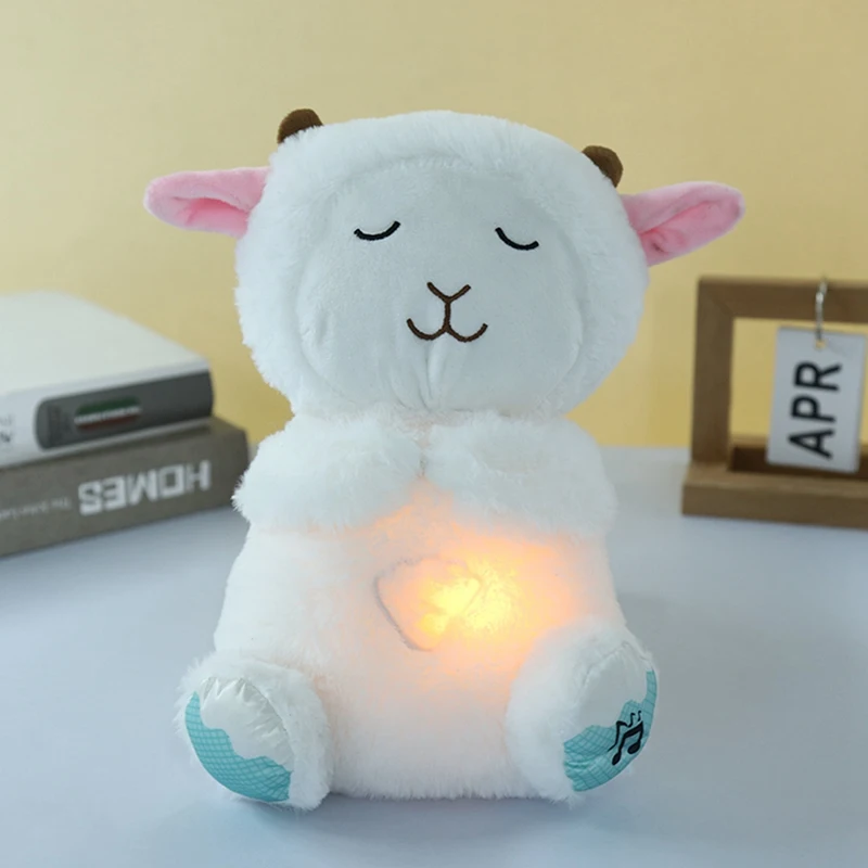 BreathingSleep and Playmate Musical Stuffed Baby Plush Toy with Light Sound Newborn Sensory Comfortable Baby Gifts-A