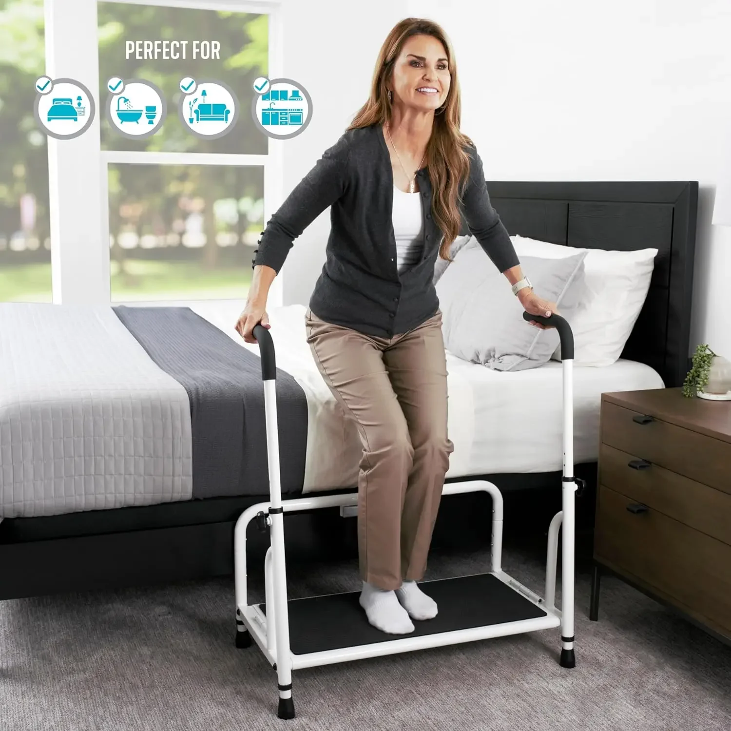 Step Stool, Portable Step Adjustable Handles for Seniors & Elderly Adults, Extra Wide Heavy Duty Step Ladder for Fall Prevention