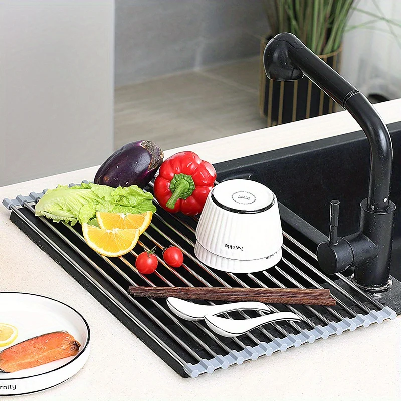 Roll up dish drying rack, kitchen dish rack, stainless steel sink drying rack, foldable dish drain