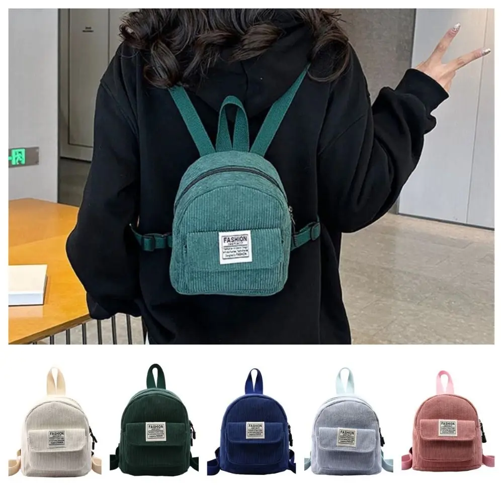 Casual Phone Bags Corduroy Backpack Korean Style Rucksack Mini Shoulder Bags Handbag Solid Color Women School Bags Girls