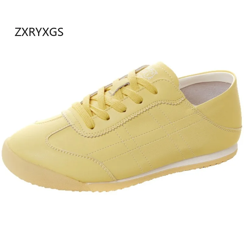 

ZXRYXGS 2025 New Lace-up Geuine Leather Single Shoes Women Flats Casual Sneakers Comfortable Soft Sole Temperament Trendy Shoes