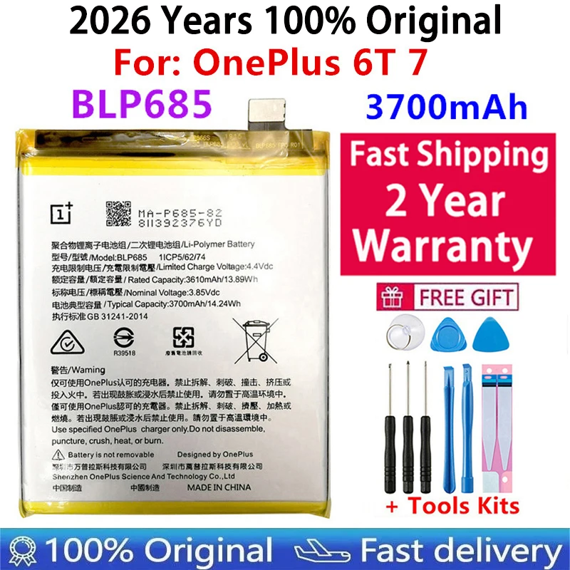 Batería original 100% BLP685 para OnePlus 7 6T A6010 de alta capacidad 3700mAh batería para teléfono móvil Bateria