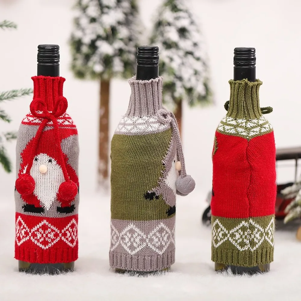 Creative Stylish Christmas Knitted Wine Set Durable Soft Christmas Bottle Set Cute Portable Wine Bottle Bag Restaurant