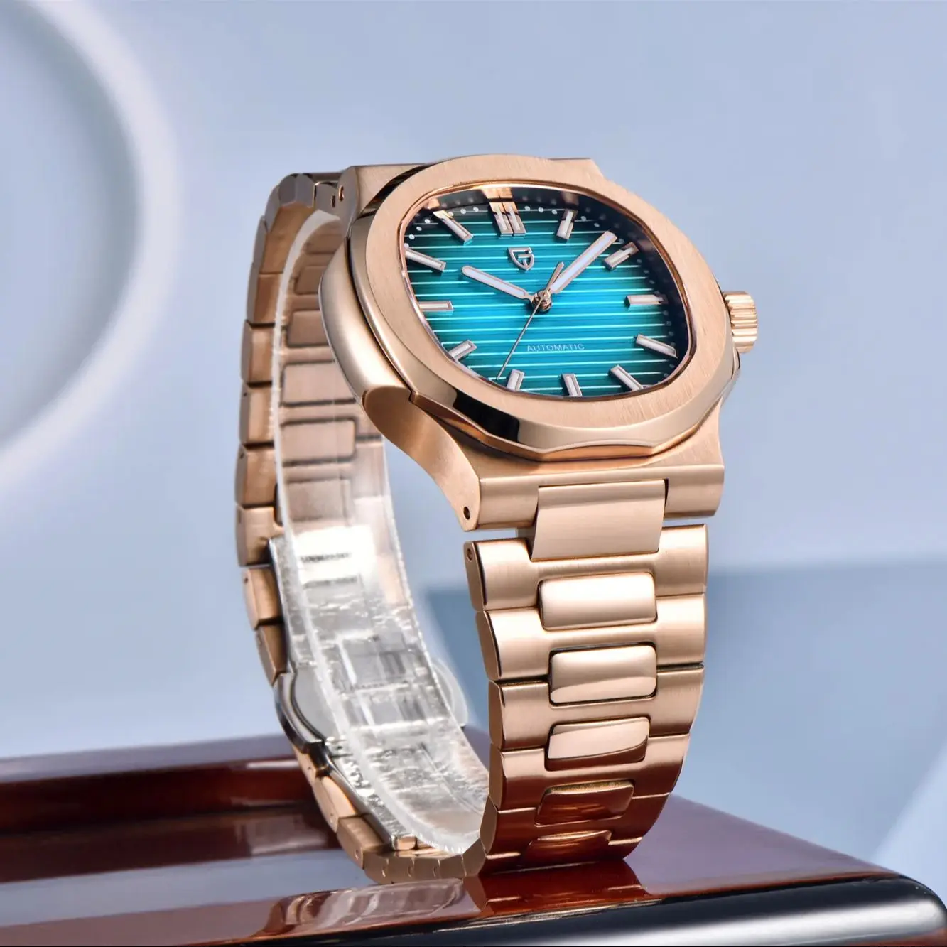 Men's Luxury Rose Gold Blue Automatic Watch