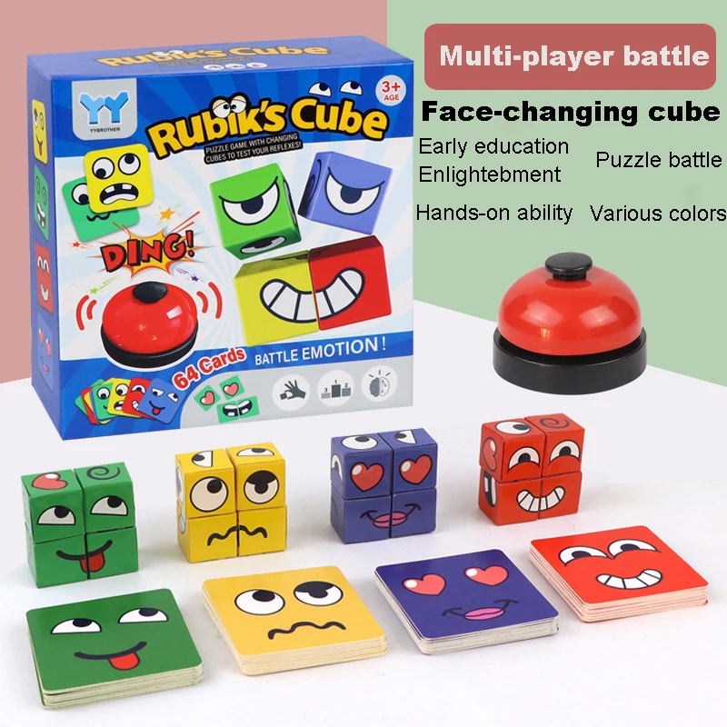 Kids Face Change Expression Puzzle Building Blocks Montessori Cube Table Game Toy Early Educational Toys Christmas Gifts