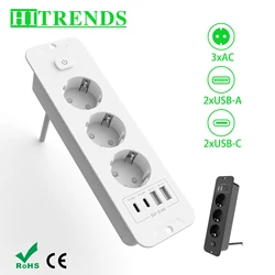 EU Table Top Recessed Sockets Bulit in Sockets with 2 USB 2 Type C PD20W Embedded Desktop Hidden Power Outlet for Furniture