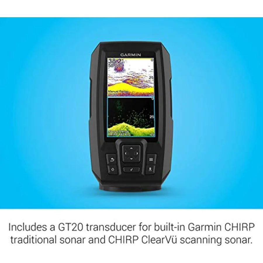 حزمة Garmin Striker Vivid 4cv مع محول طاقة وغطاء واقي 4 بوصة لون Fishfinder مع لون السونار المسح الزاهي Pa #5