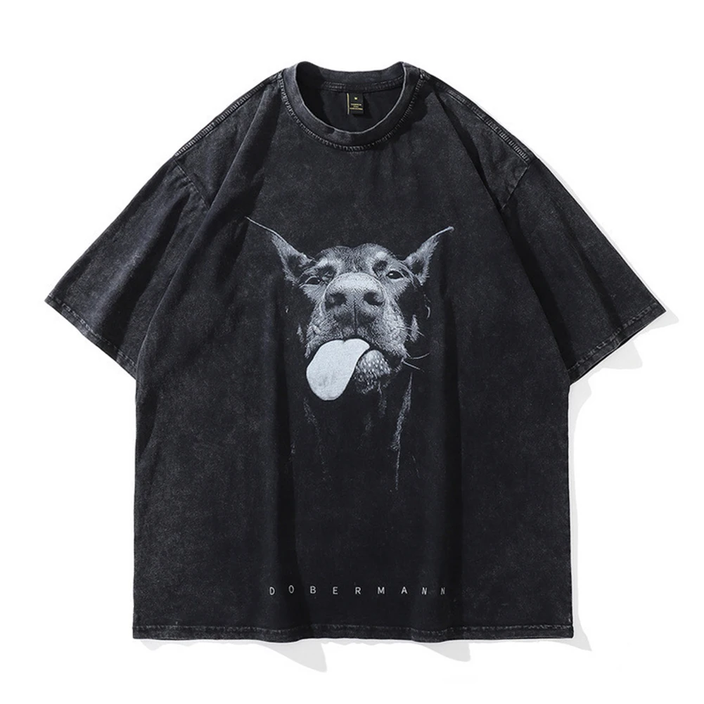 Daily Hip Hop Streetwear T-Shirt Fashion Funny Doberman Dog Graphic O Neck Short Sleeve Slight Stretch Comfortable